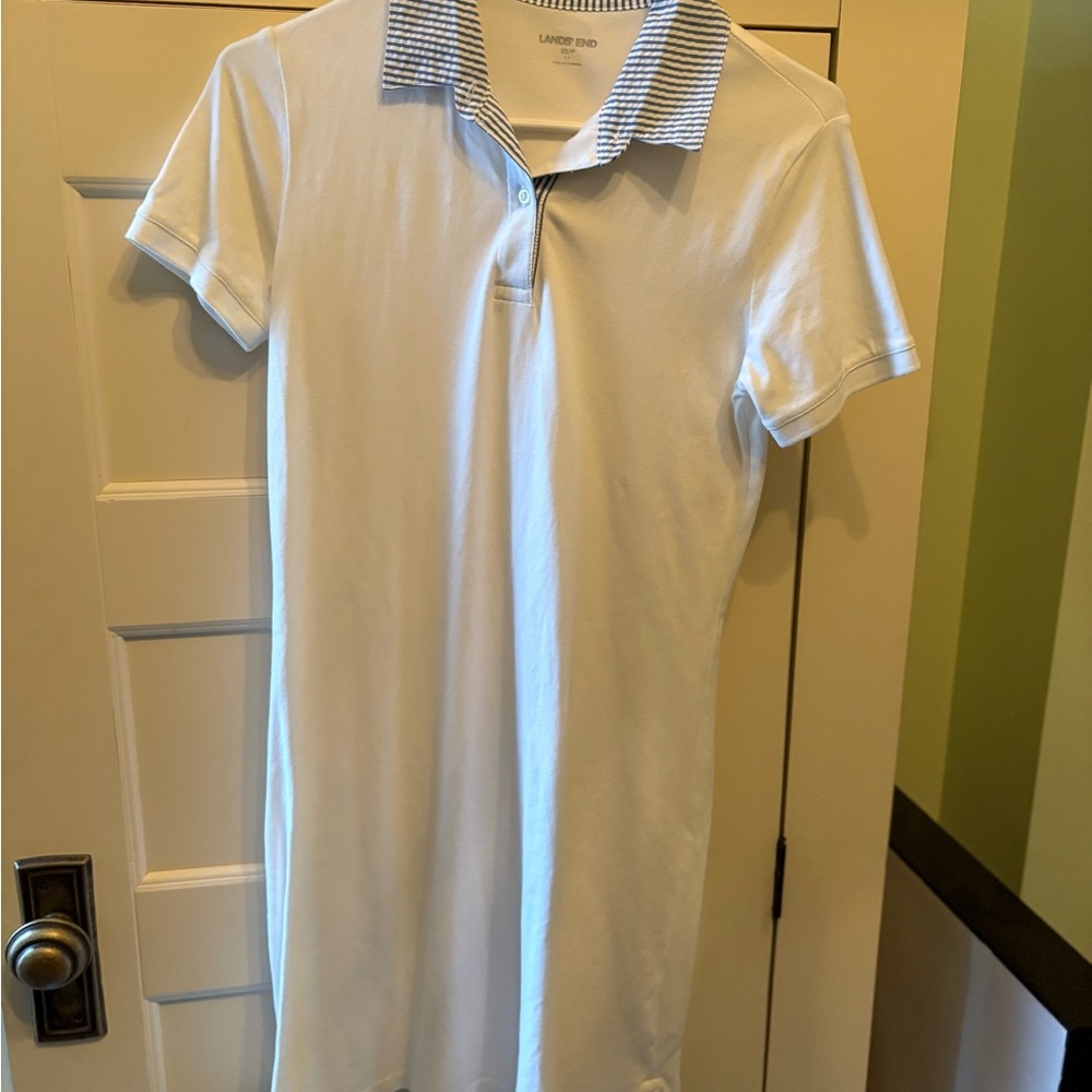 Lands' End White Dress with Blue Striped Collar